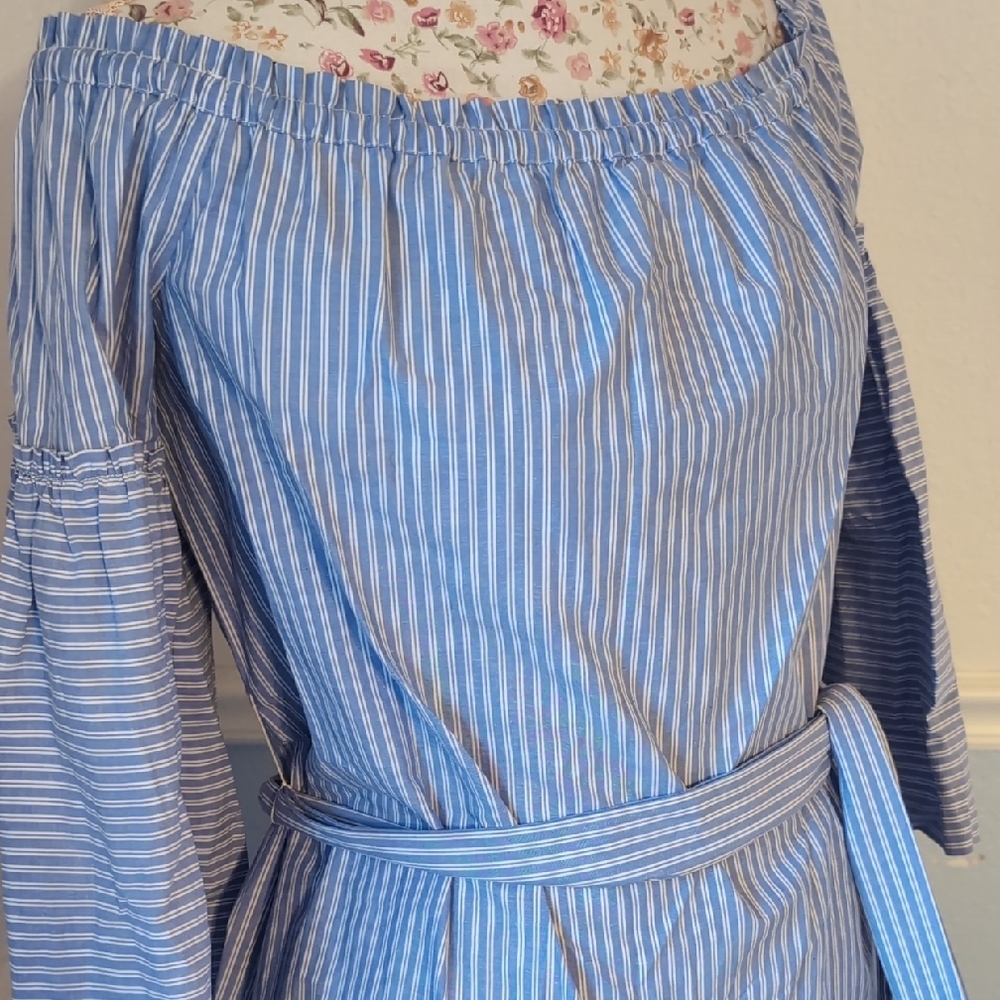 Blue Striped Off-Shoulder Dress- Perfect Sundress For Spring And Summer! - Picture 2 of 5
